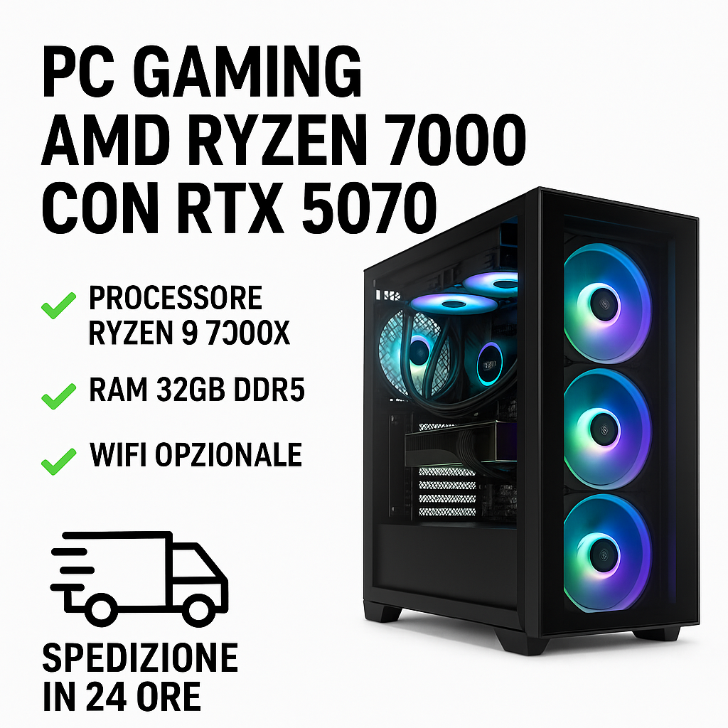 PC Gaming AMD Ryzen 7/9 con RTX 5070 - Prestazioni Top, Pronto per il Futuro